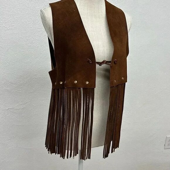 Ultra Rare Vintage Duette Leather Fringe with Chains Vest Made in Spain - Picture 4 of 16